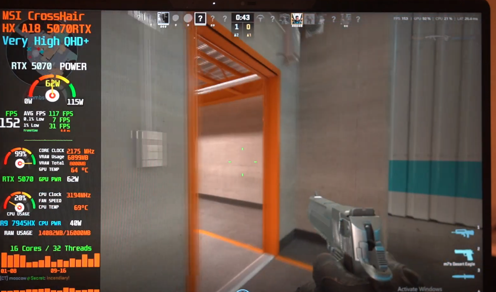 MSI Crosshair RTX 5070 Balanced Mode Counter-Strike 2 benchmark